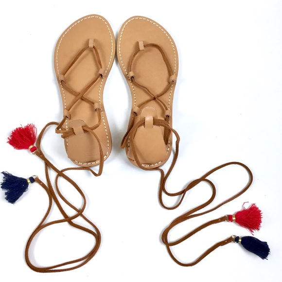 SOLD Soludos Tassel Lace Up Tan Leather Sandals 8 - Picture 5 of 8